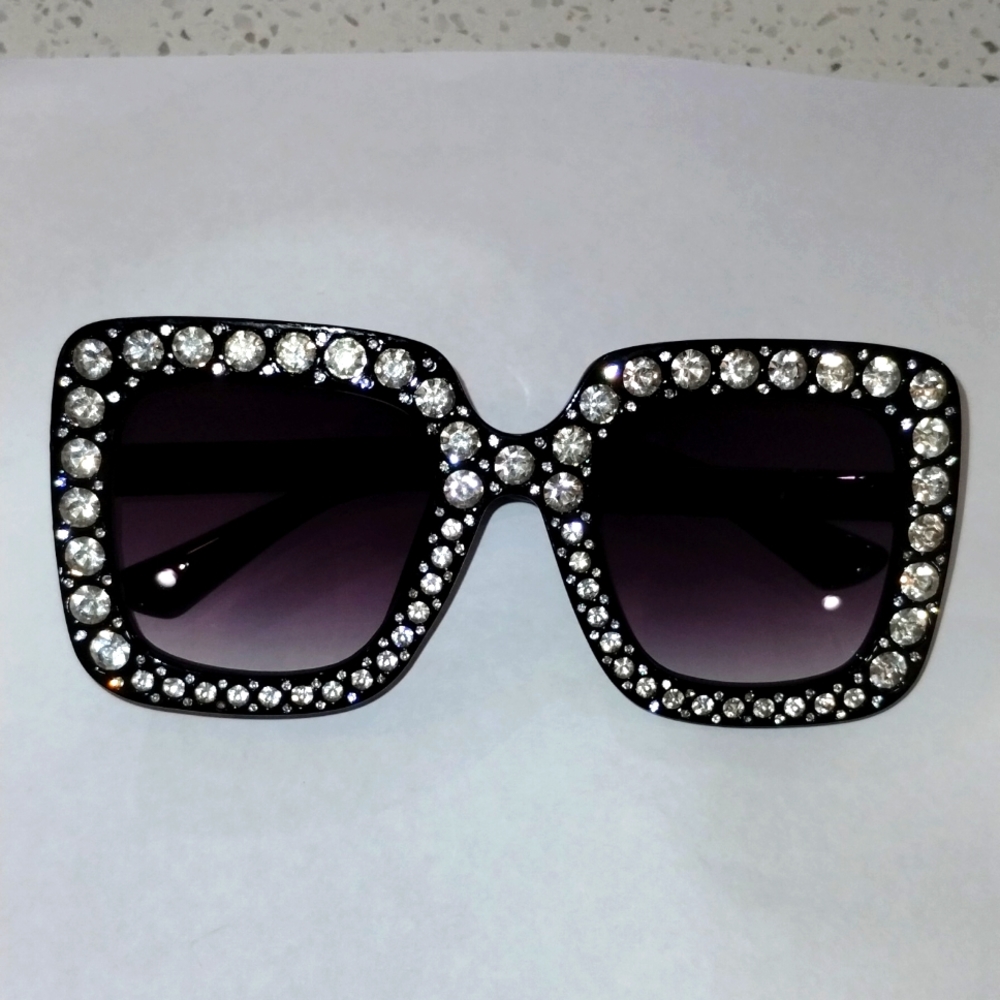 Oversized Square Black Bedazzled sunglasses - Black (NWOT) - Picture 2 of 5